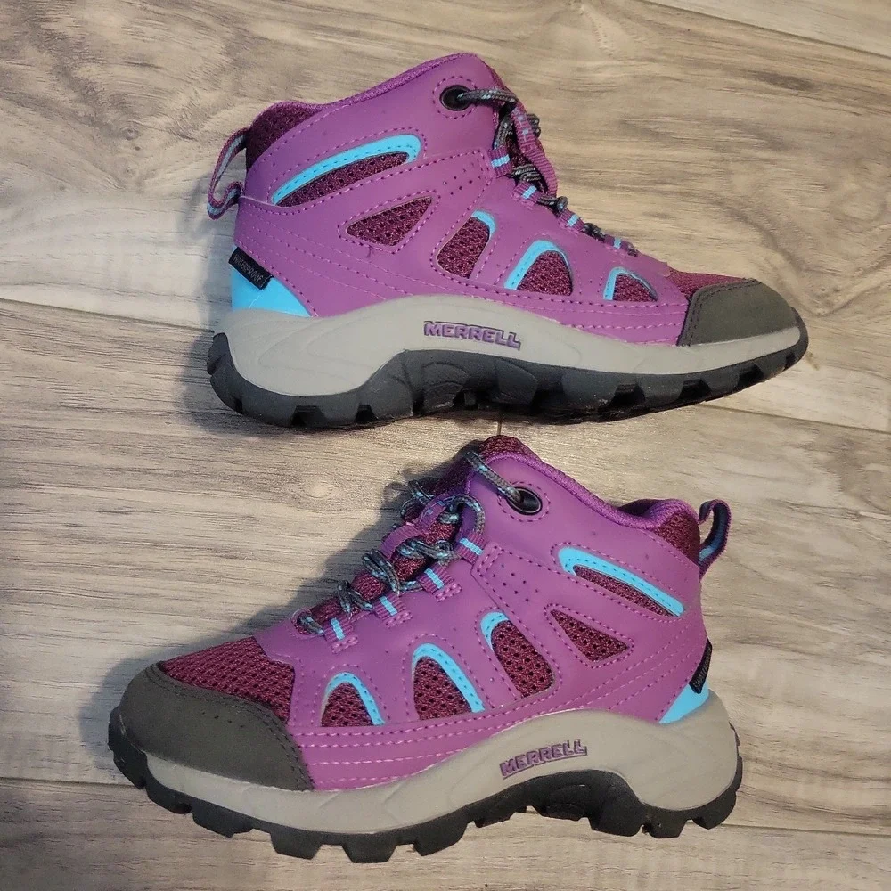 Merrell Kids Oakcreek Mid Lace Waterproof Hiking Sports Purple Boots 11M Purple